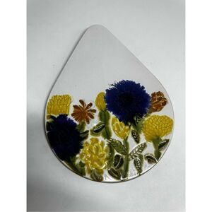 Bennington Vermont Pottery Trivet Wall Plaque Tear Drop Wild Flowers Stoneware